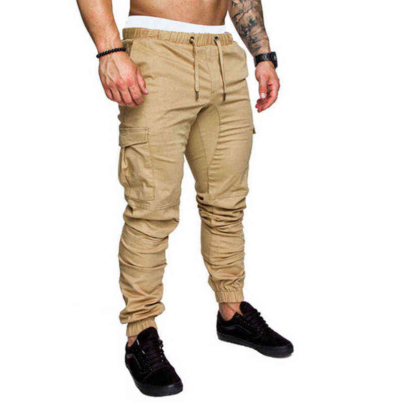 Autumn Men Pants Hip Hop Harem Joggers Pants Male Trousers Mens Solid Multi-pocket Cargo Pants Skinny Fit Sweatpants 211112