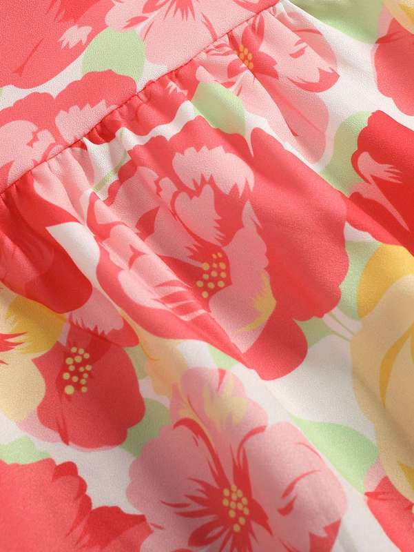 Toddler Girls Allover Floral Print Layered Ruffle Trim Dress SHE