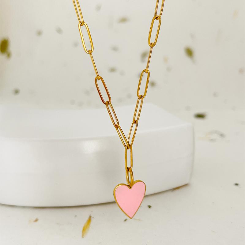 Pendant Necklaces Monlansher Pink Enamel Heart Necklace Titanium Steel PaperClip Chain Women's Minimalist Jewelry Trend
Pendant Necklaces Monlansher Pink Enamel Heart Necklace Titanium Steel PaperClip Chain Women's Minimalist Jewelry Trend