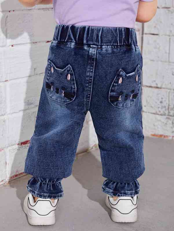 Baby Cartoon Embroidered Ruffle Hem Jeans SHE