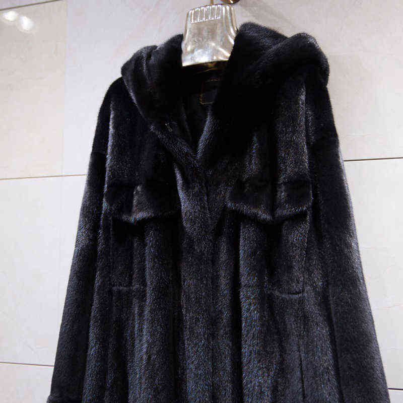 Lautaro Winter Long Black Thick Warm Faux Mink Fur Coat Women with Hood Long Sleeve Korean Fashion Fluffy Jacket One Size 211123