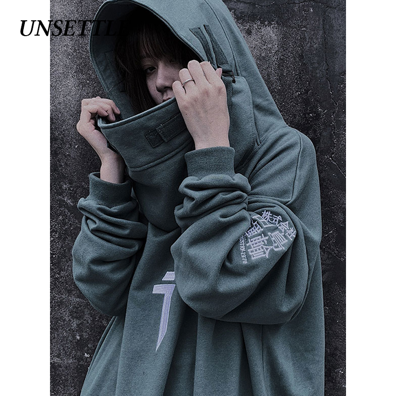 Autumn High Neck Fish Mouth Japanese Harajuku Hoodie Men Hip Hop Gothic Streetwear Sweatshirts Oversized Hoodies Women Male Tops 201126