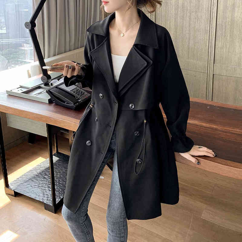 women's leather & faux female double breasted trench coat solid ladies windbreak female fall loose office braided korean fashion outwea, Black
women's leather & faux female double breasted trench coat solid ladies windbreak female fall loose office braided korean fashion outwea, Black