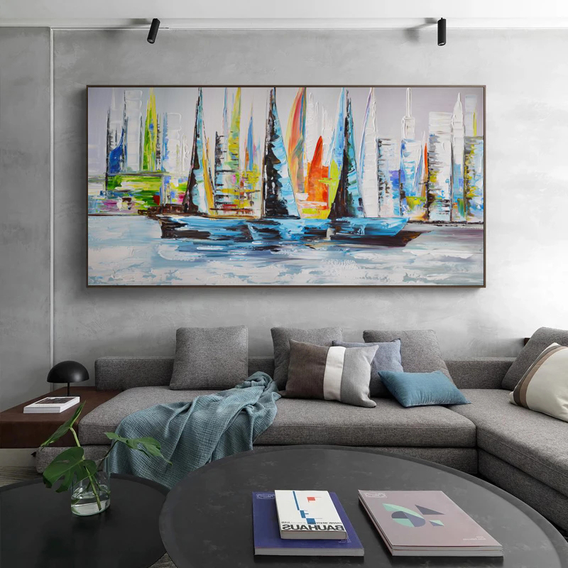 Boat Sea Poster Oil Painting On Canvas Prints Landscape Colorful Wall Pictures For Living Room Home Decor Posters And Prints