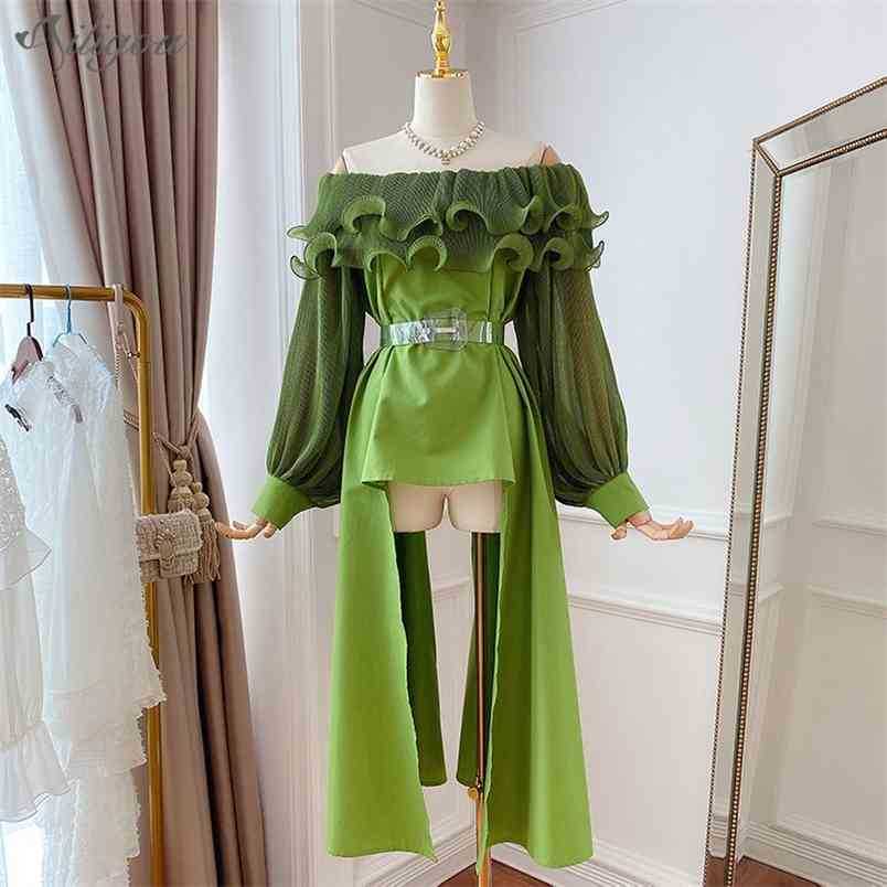 Casual Asymmetric Female Lining Sexy Off-Shoulder Lantern Sleeves High Waist Belt Irregular Ruffled Shirt Women 210525, Yellow
Casual Asymmetric Female Lining Sexy Off-Shoulder Lantern Sleeves High Waist Belt Irregular Ruffled Shirt Women 210525, Yellow
