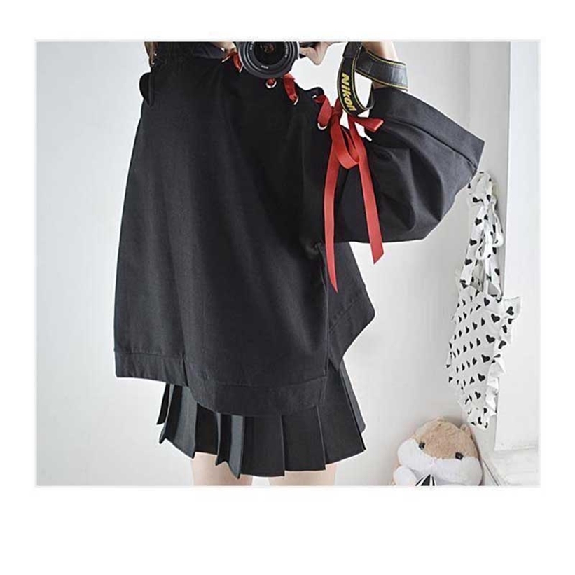 NiceMix Japanese Lolita Vintage Harajuku Anime Fox Print Lace-up Long Sleeve Hoodie Shirts Dark Girl Punk Street Sweatshirt Tops 201211