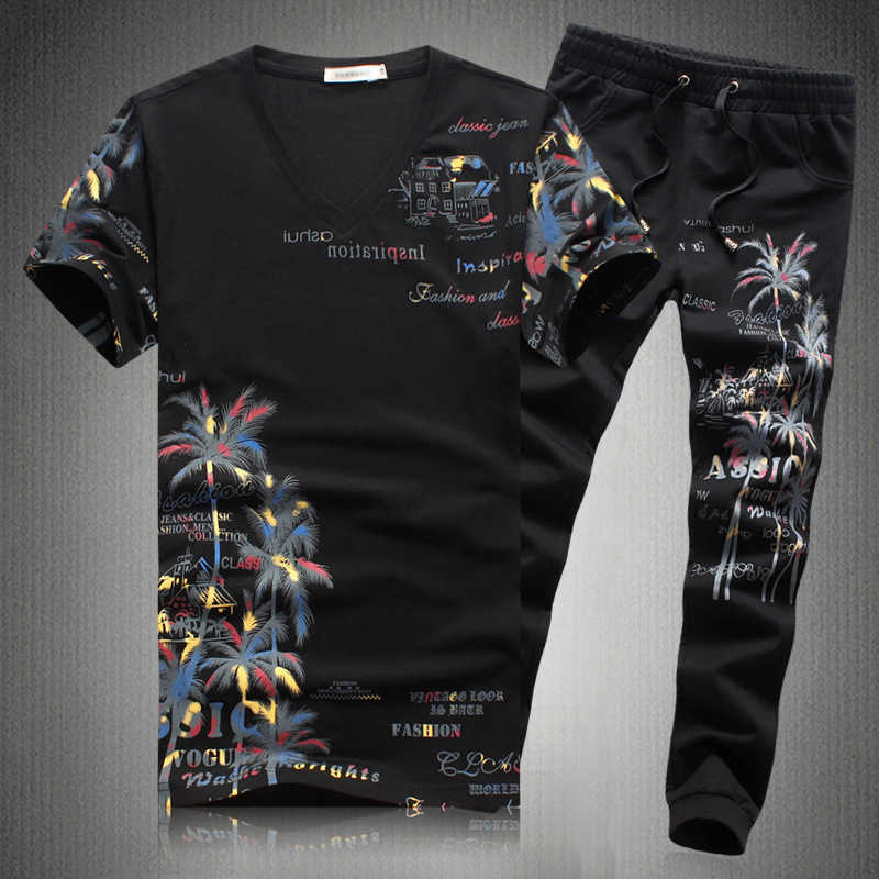 Men Sets Summer Fashion TracksuitJogger Sets Men Casual Printing Suits Men Clothing Suit Male Sets T-shirt+Pant Sportswear 210528