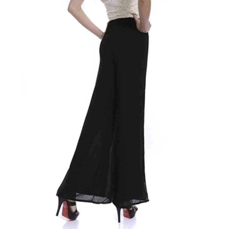 Sale Summer Female Wide Leg Pants Womens High Waist Double Layers Split Chiffon Loose Black Elegant Trousers 211115