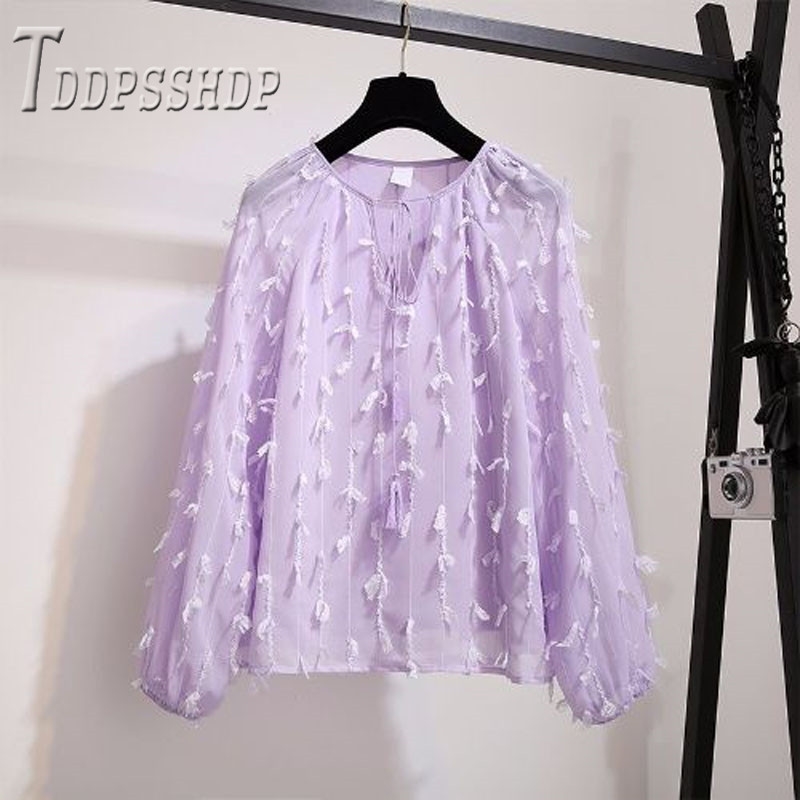 Spring New Sweet Women Set Purple Color Blouse and Skirt Female Sets T200325