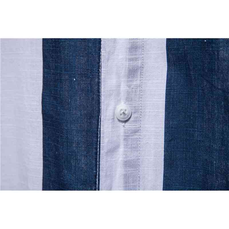 AIOPESON 100% Cotton Striped Linen Shirt Men Short-sleeved Fashion Suit Collar Beach for Summer s 210721