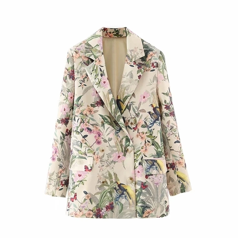vintage women elegant floral blazers fashion ladies slim long jackets suit casual female chic jacket suits girls cute 210527