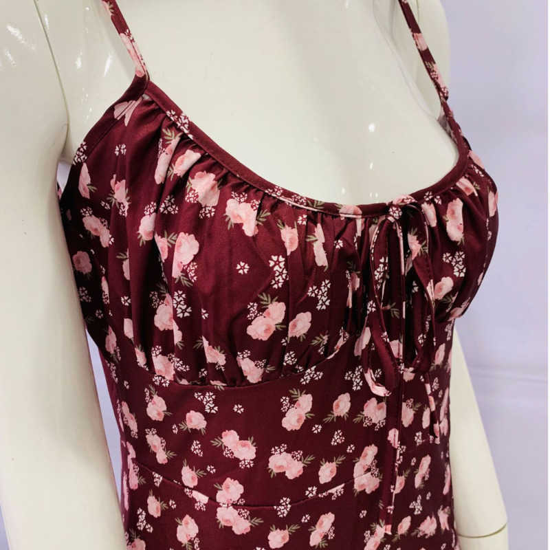 DEAT Women Slim Dress Fashion Spring Summer Ladies Flower Print Sleeveless Sexy Dress HR484 210709