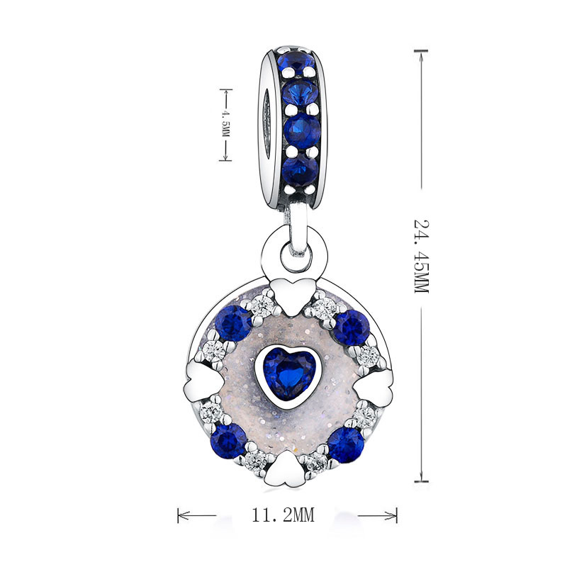 925 Sterling Silver Blue Galaxy Enamel Zirconia Stars Arrangement & Heart Circle Pendant Beads Fit Original Pandora Charm Bracelet Making Women Berloq