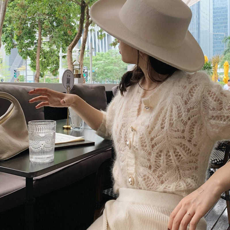sweater autumn white openwork knitted cardigan french mohair coat female air-conditioning suit 16179 211007