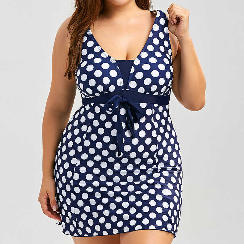 Plus Size Swimwear Women Swimsuit Dot floral bathing suit Sexy Halter Summer Swimming Suit Swimdress 210630