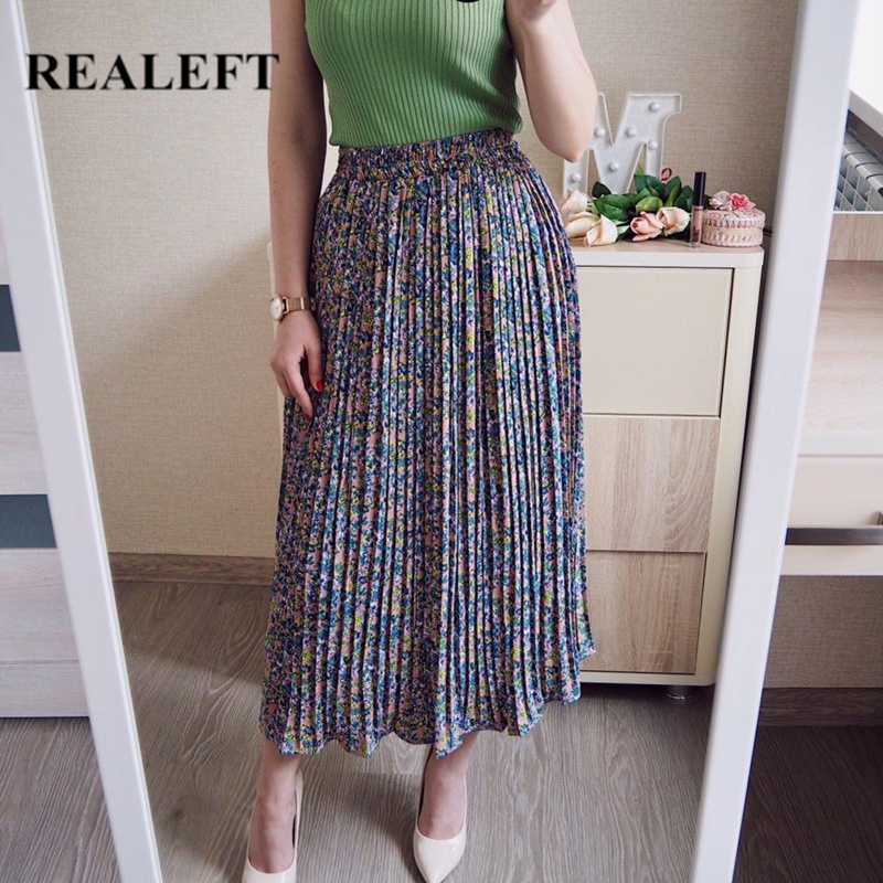 REALEFT Spring Summer New 2021 Elegant Floral Leopard Print Tulle Long Pleated Skirts Women's High Waist Loose Chic Skirt Female 210309