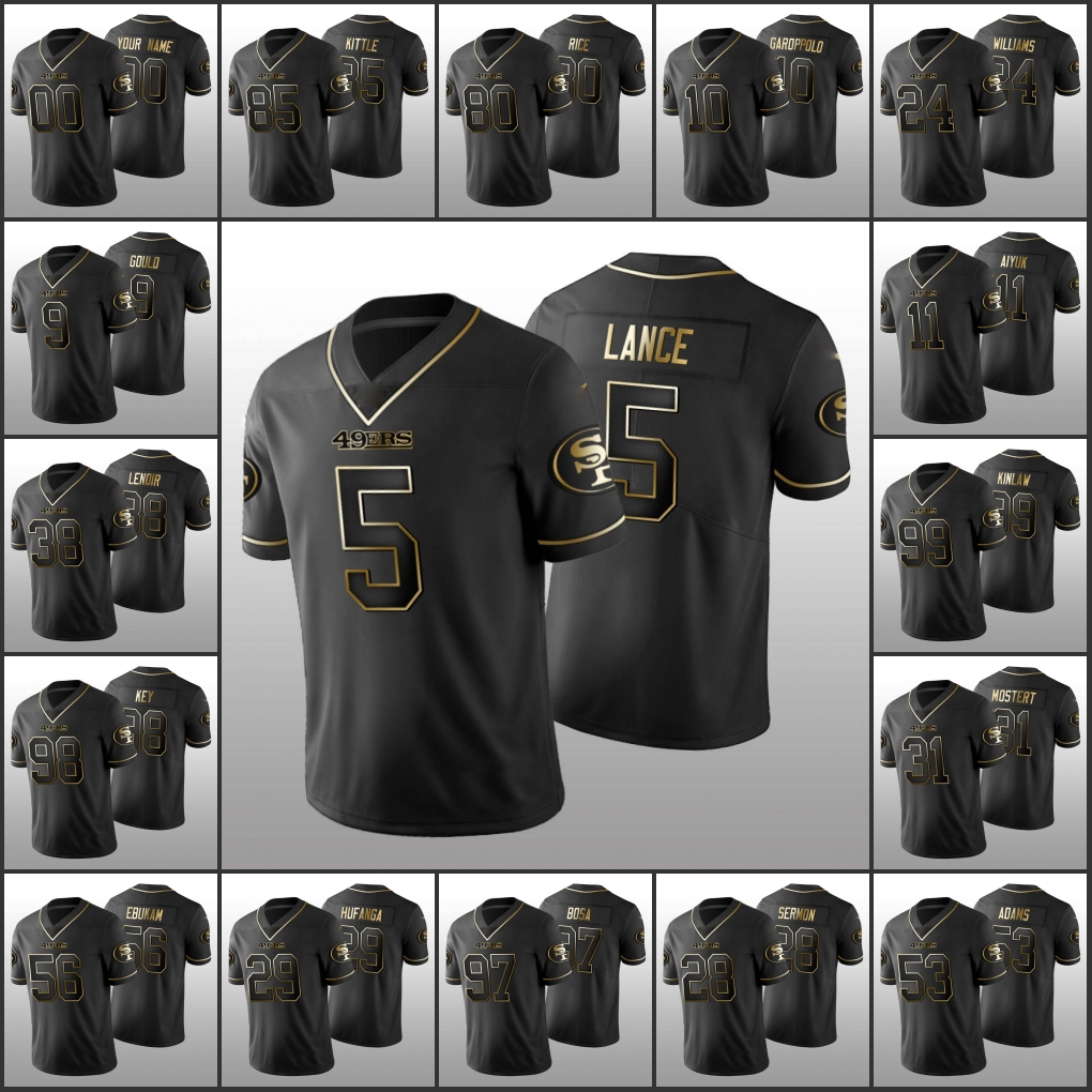 San Francisco''49ers''Men #10 Jimmy Garoppolo 85 George Kittle 97 Nick Bosa 5 Trey Lance 11 Brandon Aiyuk Women Youth Custom Black Golden Edition Jersey
San Francisco''49ers''Men #10 Jimmy Garoppolo 85 George Kittle 97 Nick Bosa 5 Trey Lance 11 Brandon Aiyuk Women Youth Custom Black Golden Edition Jersey
