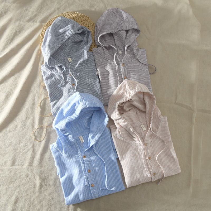 Summer Fashion Men Shirts Hooded Collar Half Sleeve Shirts Men Linen Cotton Fabric Japanese Style Casual Tee Shirt camisa hombre T200505