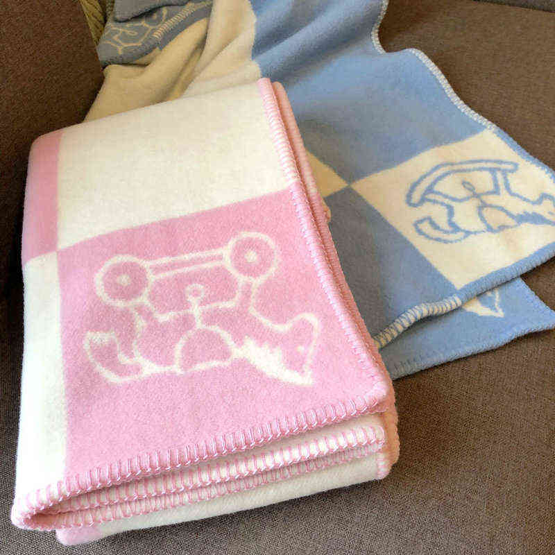 Cashmere Plaid Blanket Baby Wool Throw Blanket Cute Horse Pattern Pink Blue Khaki Yellow Kids Boy Girl Gift Blankets 220113