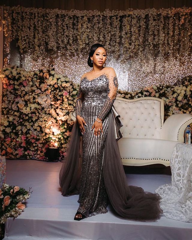 Size Plus Arabic Aso Ebi Grey Sparkly Mermaid Prom Dresses Lace Beaded Evening Formal Party Second Reception Birthday Engagement Gowns Dress ZJ