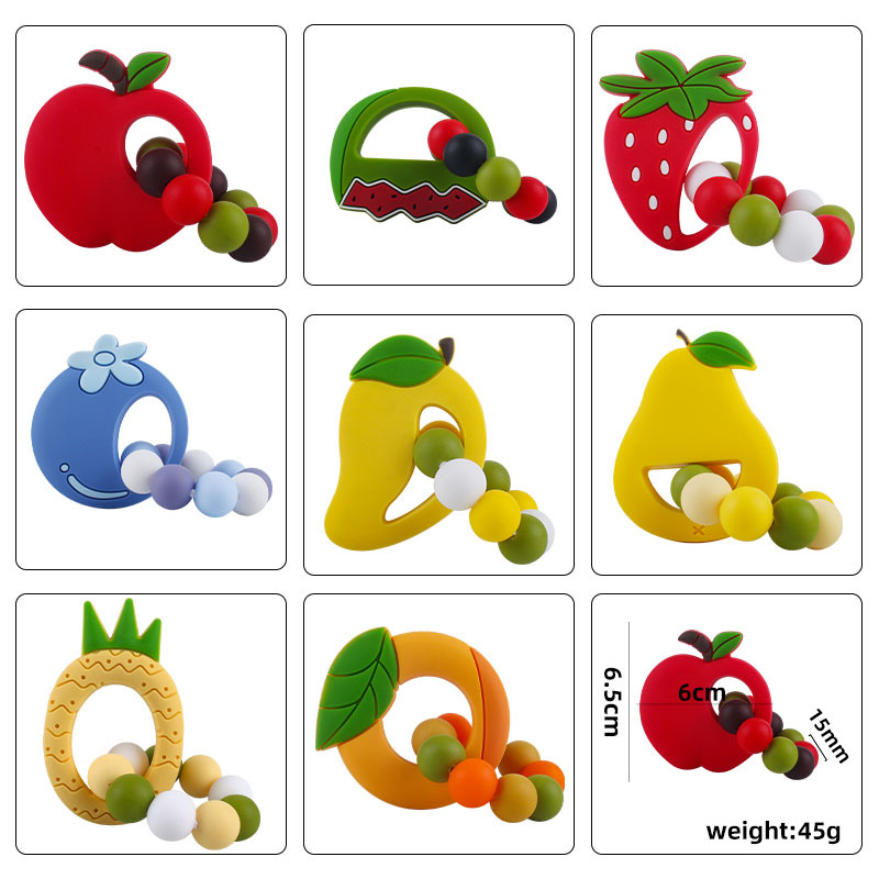 Silicone Baby Pacifiers Teething Beads Fruits Bracelet Food Grade Soother Newborn Teeth Practice Toys Kids Teether Infant Feeding 3083 Q2
Silicone Baby Pacifiers Teething Beads Fruits Bracelet Food Grade Soother Newborn Teeth Practice Toys Kids Teether Infant Feeding 3083 Q2