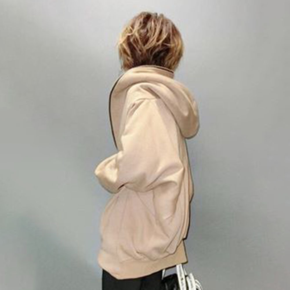 Women Solid Hoodie Autumn Spring Office Ladies Elegant Plain Beading Pullover Hooded Coat Korean Causal Tops Outwear Gray 200924