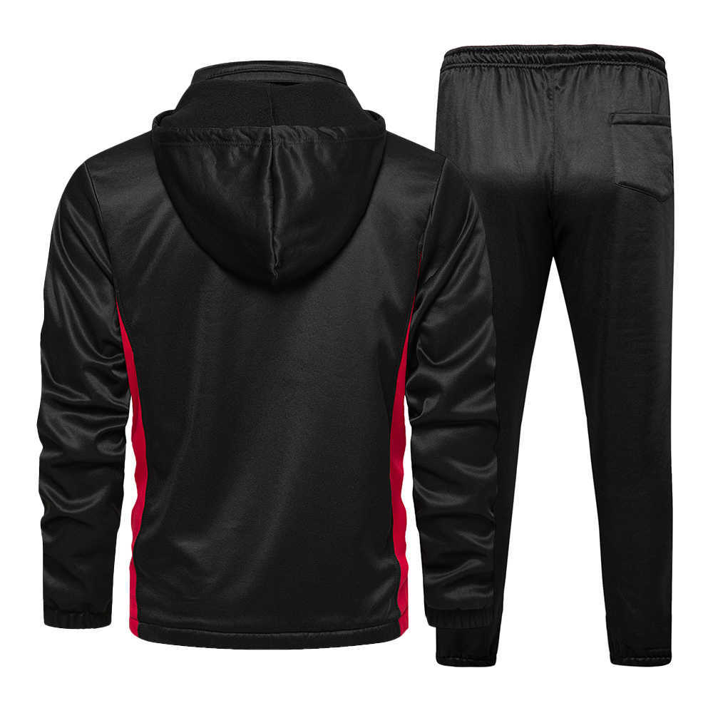 Men Tracksuit Patchwork Sportswear Autumn Hooded Men's Jacket +Printing Drawstring SportPants 2PC Men's Sets Jogging Suit 210603