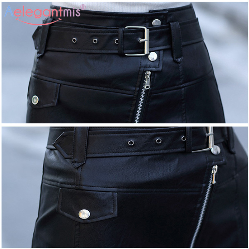 Aelegantmis Spring Summer Slim High Waist Women Leather Skirt Office Lady Mini Skirt Female Casual Aline Short Skirts 210306