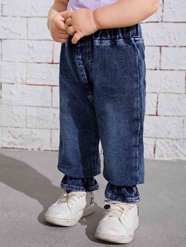 Baby Cartoon Embroidered Ruffle Hem Jeans SHE