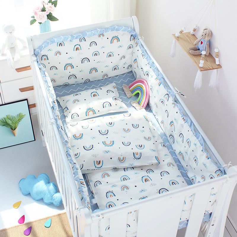 Bedding Sets 5Pcs Set Nordic Ins Baby Crib Bumper Cotton Cute Cartoon Print Bed Sheets Kids Room Children Decorative Cushion quality 240925