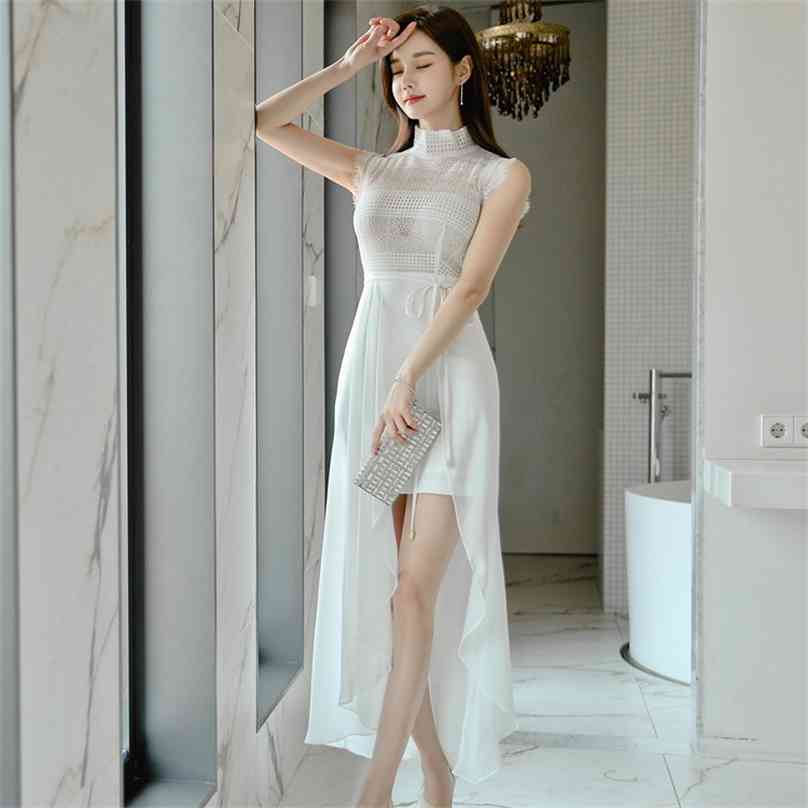 White Long Maxi Dress for women Summer korea Sleeveless Stand Lace Sexy Sundress Ladies irregular Party Dresses 210602
White Long Maxi Dress for women Summer korea Sleeveless Stand Lace Sexy Sundress Ladies irregular Party Dresses 210602