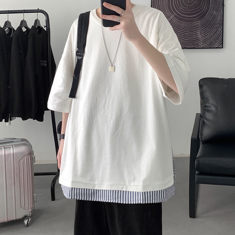2021 New Cotton Fake Two-piece T-shirt Men's Fashion Casual Striped t Shirt Men Streetwear Korean Loose Hip-hop Short-sleeved Tshirt Mens Nn, Green
2021 New Cotton Fake Two-piece T-shirt Men's Fashion Casual Striped t Shirt Men Streetwear Korean Loose Hip-hop Short-sleeved Tshirt Mens Nn, Green