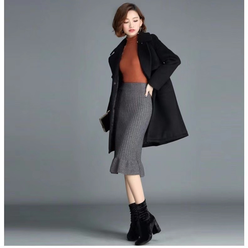 Women skirt plus size wool long fishtail skirt autumn and winter high waist all-match knitted bag hip skirt female autumn 2021 210309