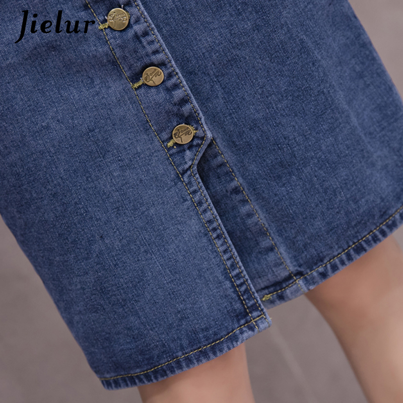 Jielur High Waist Denim Skirts Plus Size Buttons Pockets Classic Jeans Skirt for Women S-5XL Fashion Korean Elegant Jupe Femme 210306