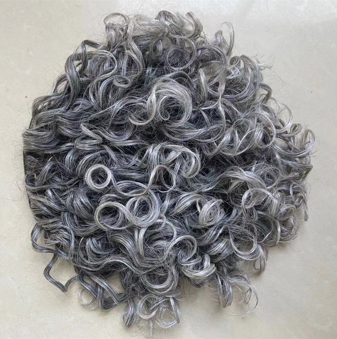 Salt and pepper grey deep curly ponytail human hair extension silver gray pony tail hairpiece 120g