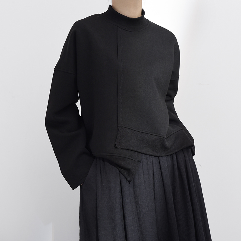 [EAM] Loose Fit White Irregular Hem Weatshirt New Satnd Collar Long Sleeve Women Big Size Fashion Tide Spring JK800 201204
