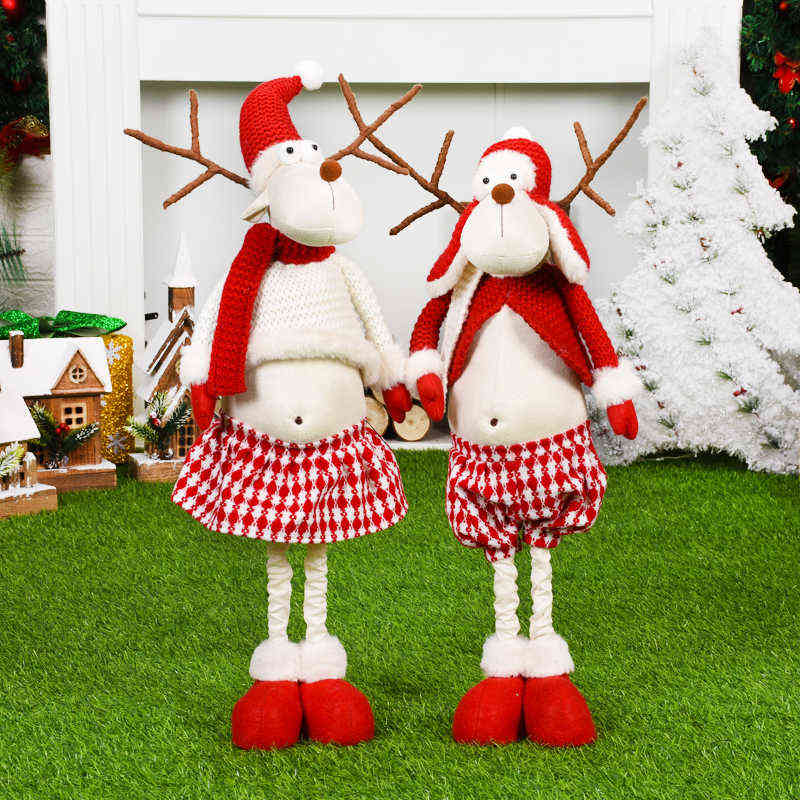 Retractable Reindeer Doll navidad Figurines Christmas for Kid Red christmas tree decorations Year Gift 211104
