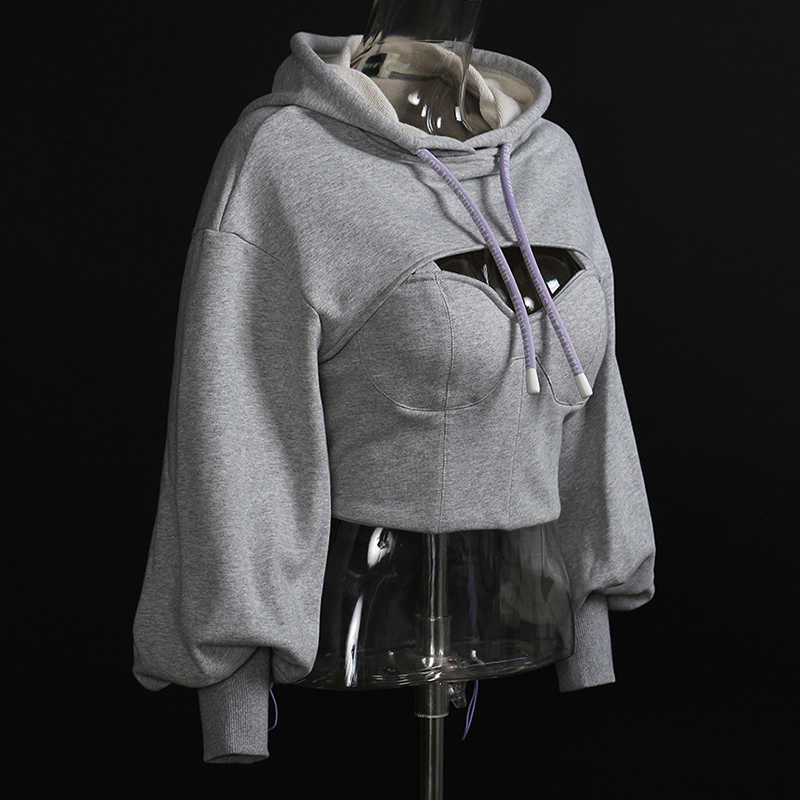 Crop Top Hoodie Women - Stylish Hollow Out Design, Perfect For Spring/Autumn B3