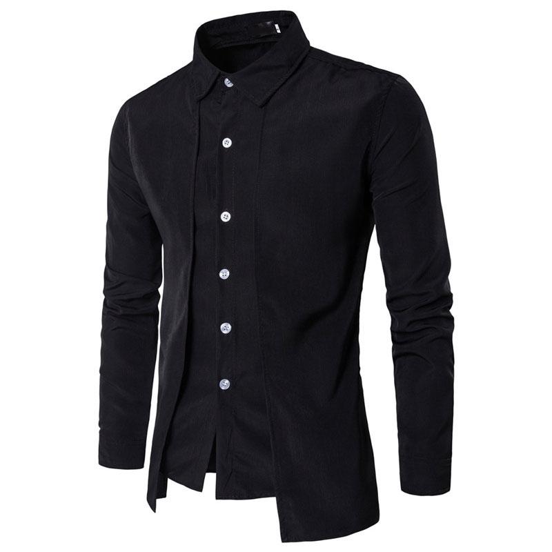 Men's Dress Shirts 2021 Men Spring Autumn Long Sleeve Button Down Slit Fit Formal Business Shirt White Black Red Blue