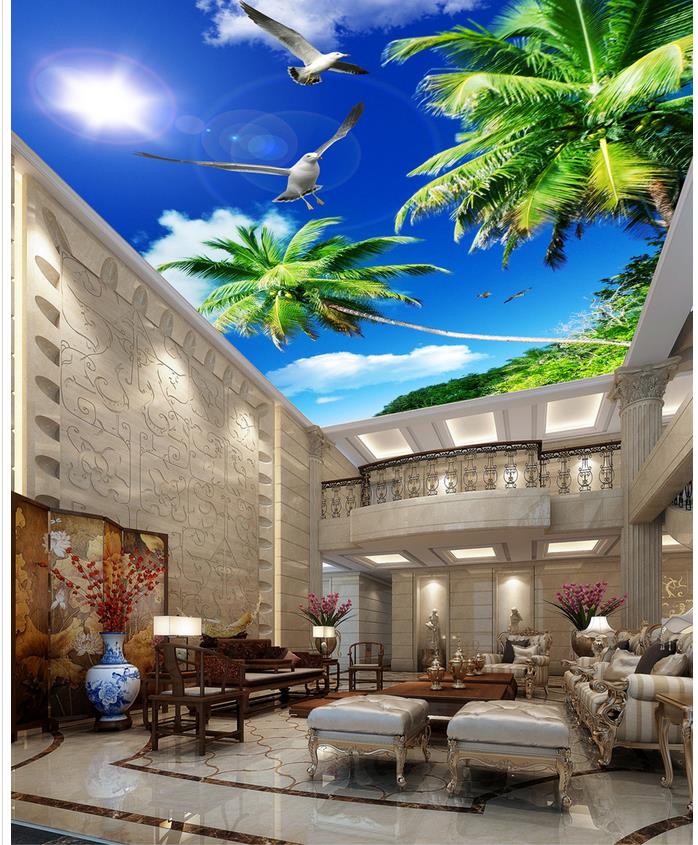 customized wallpaper for walls Blue sky white clouds trees sun ceiling 3d ceiling murals