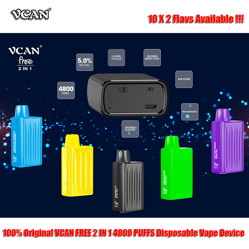 VCAN FREE 2 IN 1 Disposable E Cigarette 4800 PUFFS Pre-filler Vape Device Pen Pod Vaporized Big Battery 14ml inside VS PUFF PLUS TOP LED RGB Light
VCAN FREE 2 IN 1 Disposable E Cigarette 4800 PUFFS Pre-filler Vape Device Pen Pod Vaporized Big Battery 14ml inside VS PUFF PLUS TOP LED RGB Light