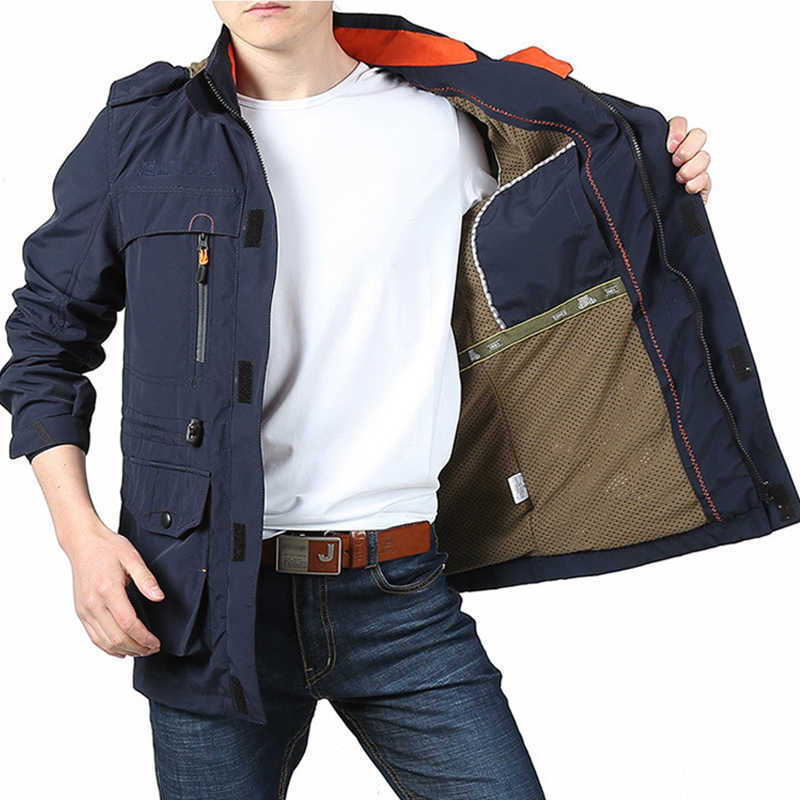 Men's Jacket Windproof Coat Hooded Men Clothing Windbreaker Spring Autumn Outwears Casual Sports Jacket 6XL Male Overalls LM353 211009