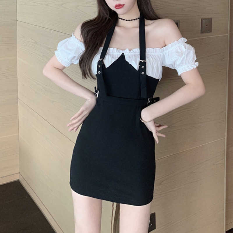 Sexy Slim Summer Spring Fake Two Piece Halter Neck Mini Dress Female Temperament Retro Slash Dresses W8MU 210603, Black
Sexy Slim Summer Spring Fake Two Piece Halter Neck Mini Dress Female Temperament Retro Slash Dresses W8MU 210603, Black