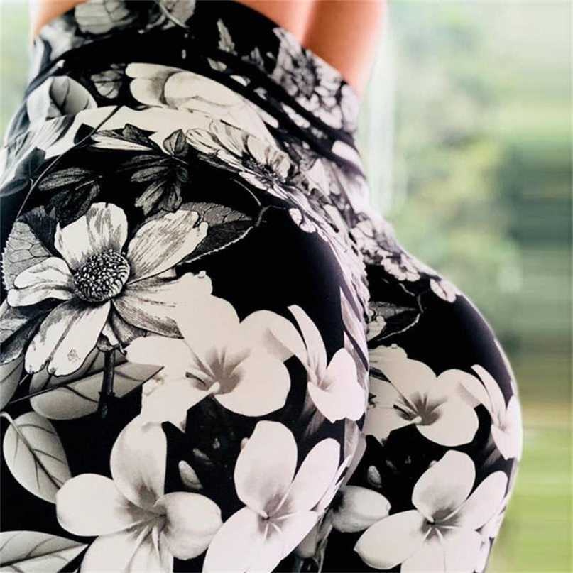 3D Floral black fitness leggings women's legings sexy high quality legging plus size legins waist push up pants 211204