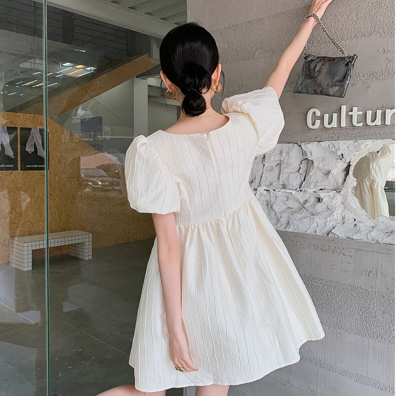 Women's Striped Bow Dress | Round Neck Puff Sleeve Casual Short Dresses