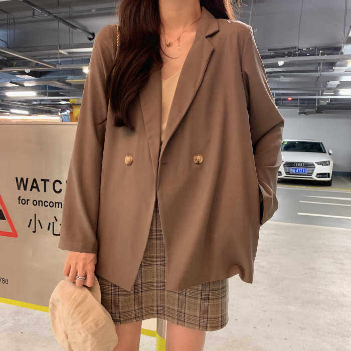 LY VAREY LIN Autumn Women Casual Solid Suit Jackets Notched Collar Long Sleeve Loose Outerwear Ladies Button Blazers 210526