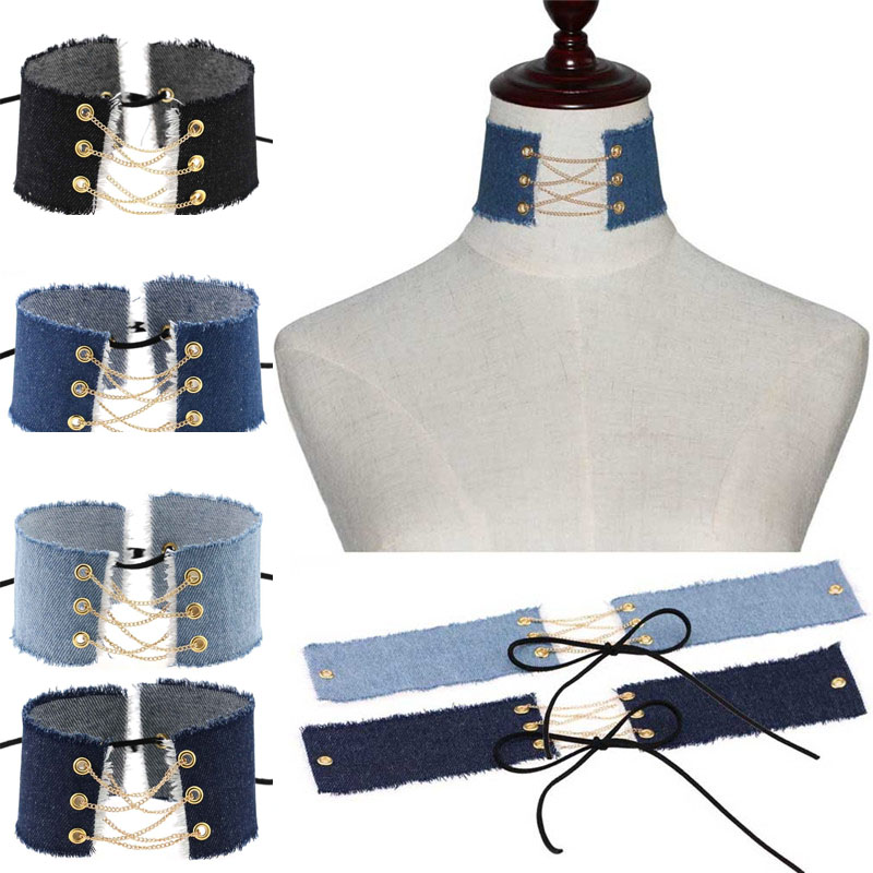 Blue Jeans Denim Chokers Necklace Collar multilyaer chains lace adjustable Necklaces for women grils party nightclub Fashion Jewelry will and sandy, Golden;silver
Blue Jeans Denim Chokers Necklace Collar multilyaer chains lace adjustable Necklaces for women grils party nightclub Fashion Jewelry will and sandy, Golden;silver