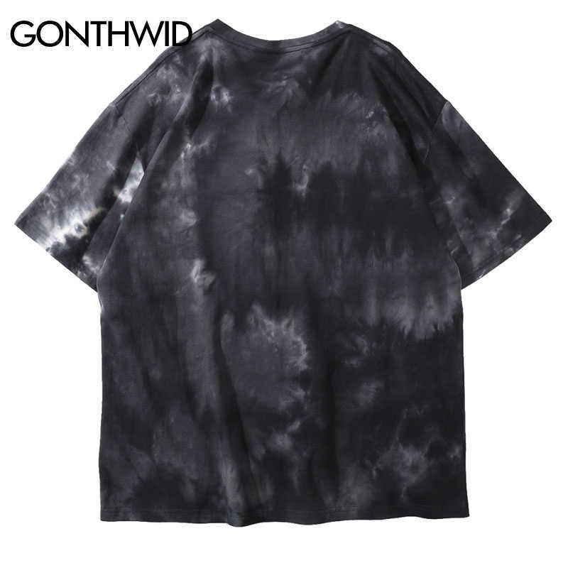 GONTHWID Creative Letters Print Tie Dye Streetwear Tshirts Men Hip Hop Harajuku Short Sleeve Tees Tops Summer Casual Shirts 210629