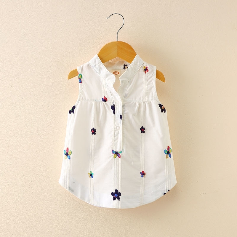 Girls' tops summer baby Korean shirts Children's embroidery sleeveless vest all-match floral P4722 210622