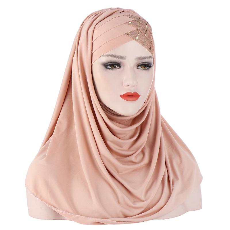 Ethnic Clothing 2021 Muslim Cotton Scarf Plain Hijabs With Bead Shawls And Wraps Femme Musulman Hijab Ready To Wear Turban Women Head Scarve